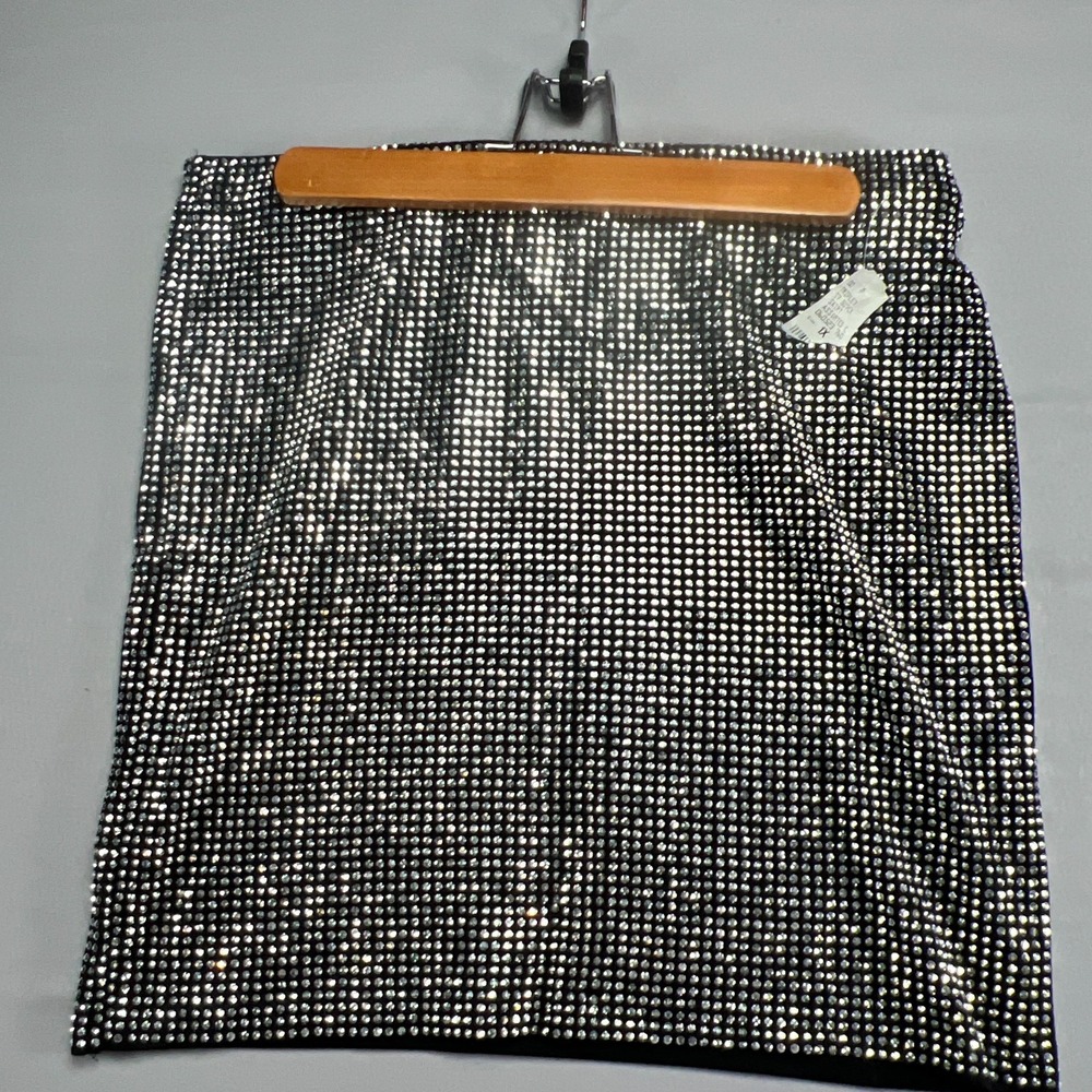 Triple Seven Mini Skirt Women 1XL Black White Rhinestone Embellished Formal Wear